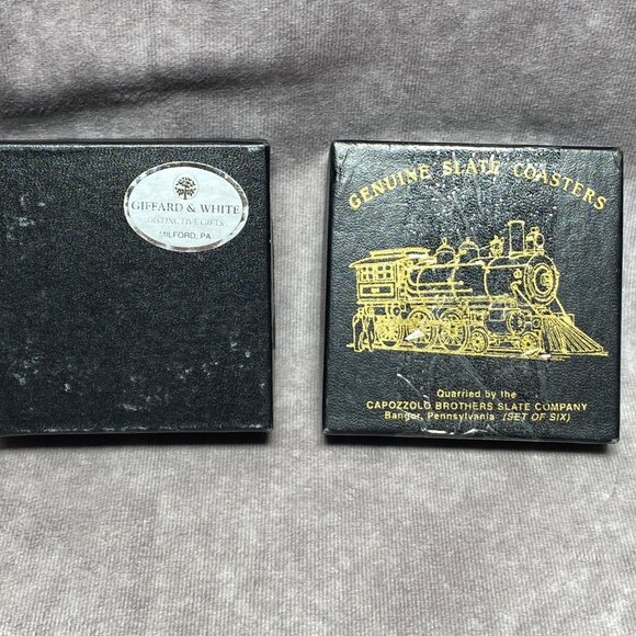 Genuine Slate Coasters Set Of 6 With Train Design By Giffard & White - Picture 2 of 7